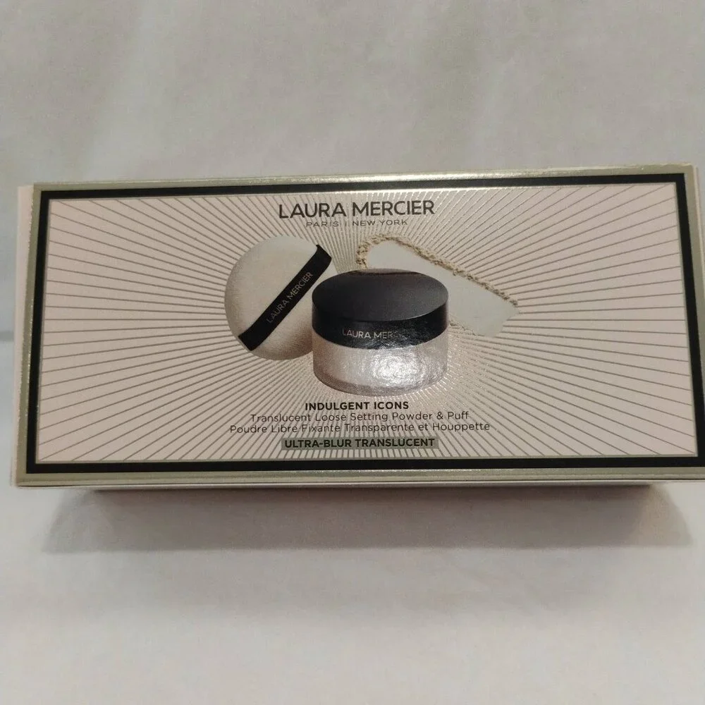 Laura Mercier Setting Pwdr Translucent Ultra-Blur w Puff-Indulgent Icons Set-NWT